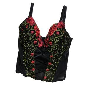 Pretty Secrets 90s Vintage Corset Black Sexy Rose Floral Romantic Corset 36E